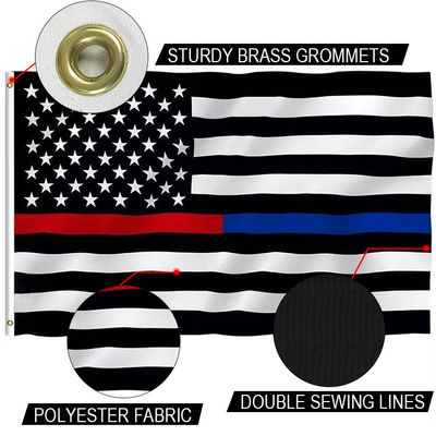 kupować Pojedynczy zwrotny dzianinny poliester Cienkie niebieskie i czerwone linie Flaga wodoodporna online manufacture