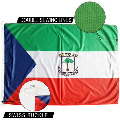 Bom preço 5x8' Bandeira da Guiné Equatorial Corda de Poliéster Tricotada e Fivela Suíça Personalizada on-line