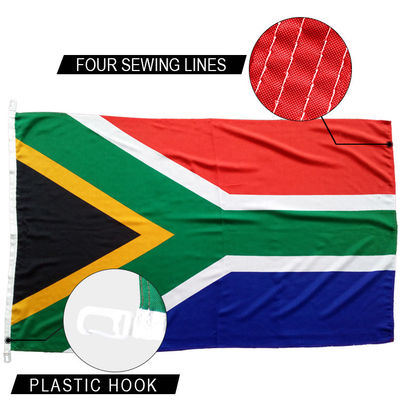 Bom preço 3x5' bandeira nacional da África do Sul poliéster de malha, cabeçalho exterior para interior e exterior com ganchos de plástico on-line