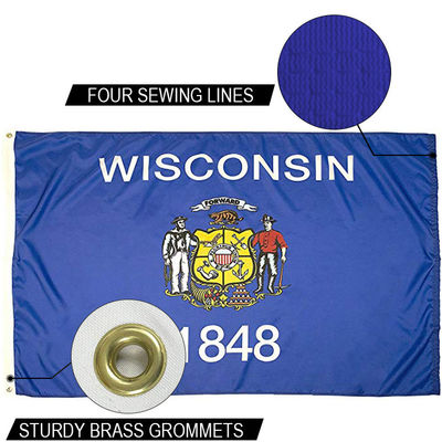Bom preço Estado de Wisconsin Bandeira 3x5 ft Outdoor Dupont Nylon de uso pesado Bandeiras dos EUA Canvas forte Cabeçalho e Grommets de latão on-line